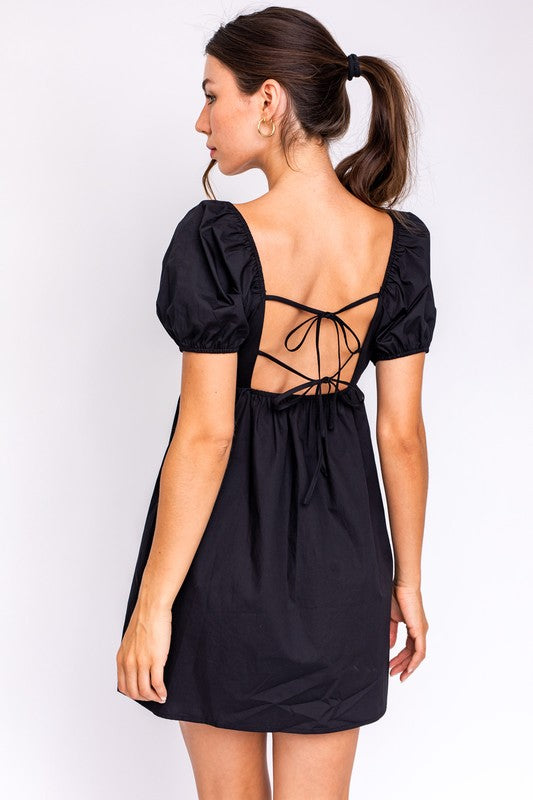 Short Sleeve Back Tie Detail Babydoll Dress