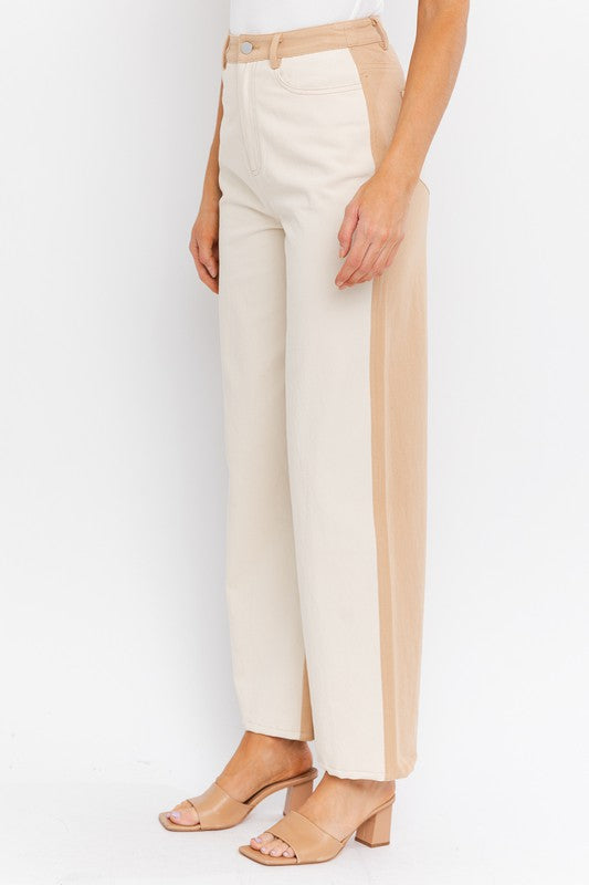 Color Block Twill Straight Pants