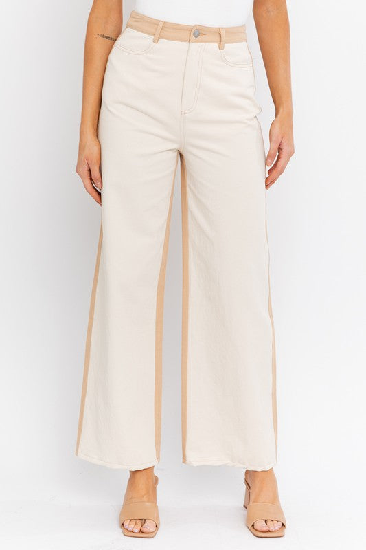 Color Block Twill Straight Pants