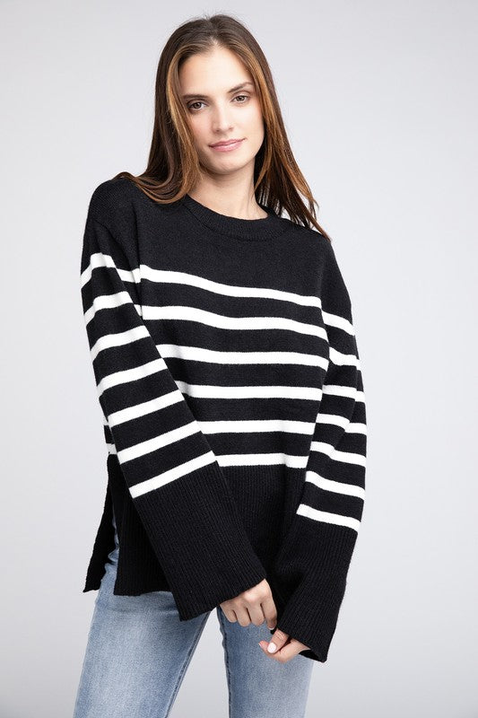 Ribbed Hem Stripe Sweater